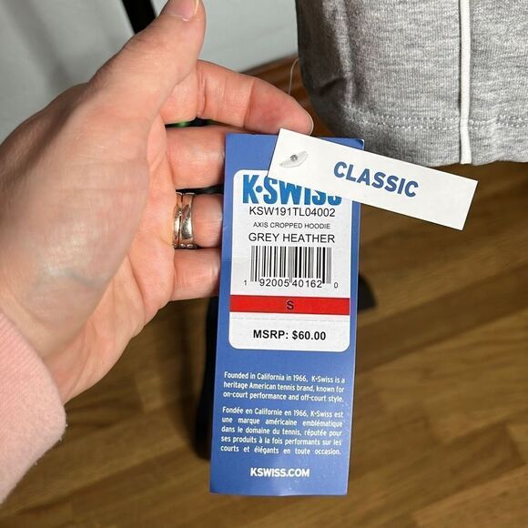 K Swiss Multicolor Logo Long Sleeve Crop Top Hoodie Women's Gray Jacket Size Sma - Picture 6 of 12